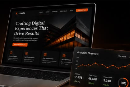 A landing page open on a laptop